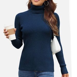 🎄A Clothing Women’s Ribbed Turtleneck Sweater Long Sleeve Navy Blue